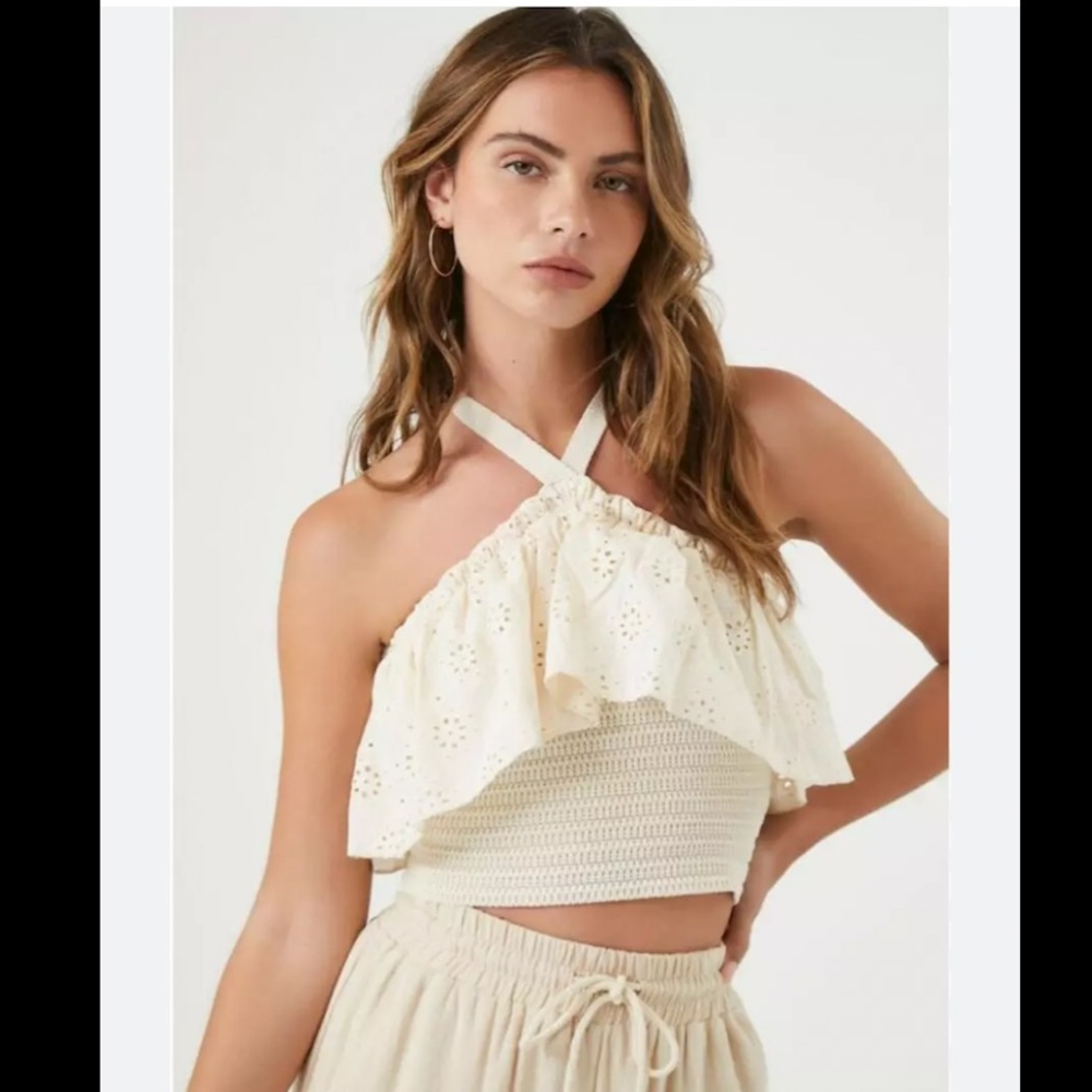 Eyelet Sweater-Knit Crop Top